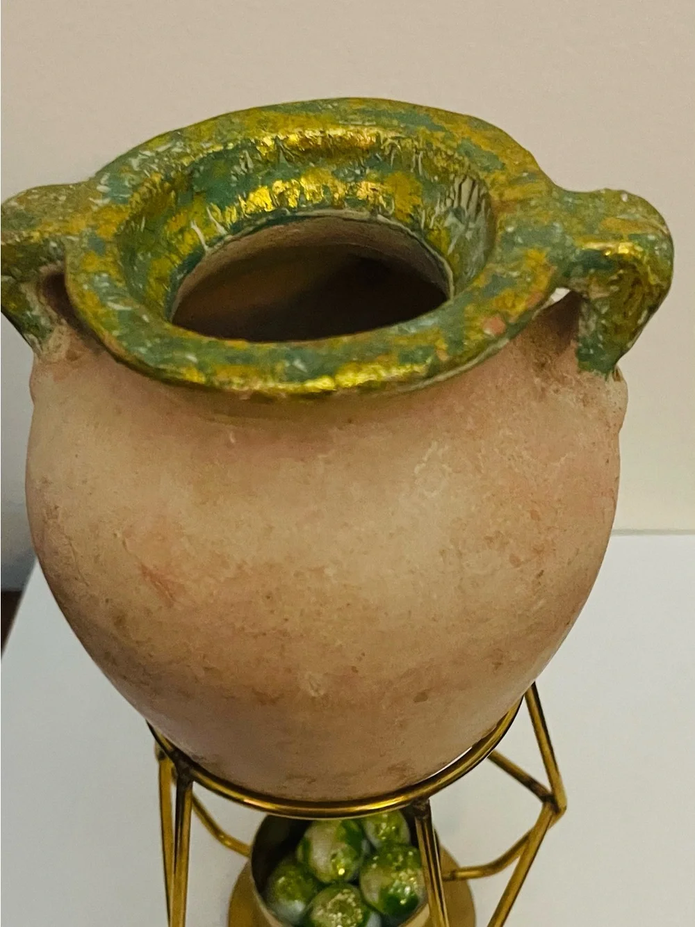 Vintage-early/mid century-Italian oil/insense warmer jar-heavy terracotta-stand